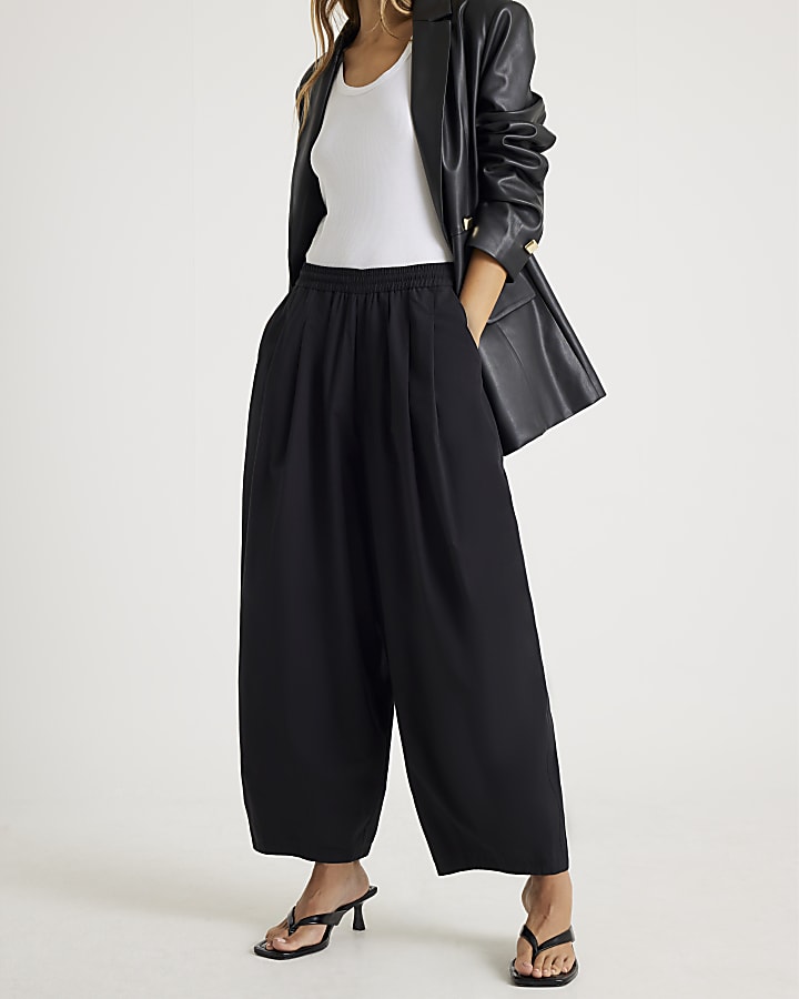 Black Poplin Barrel Trousers
