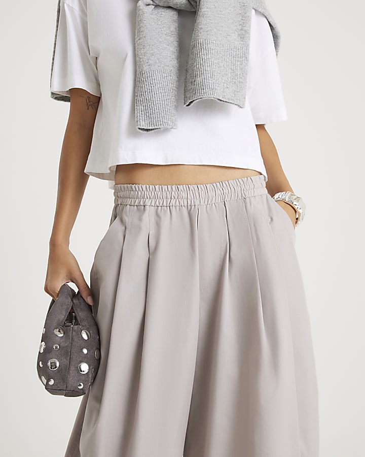 Beige Poplin Barrel Leg Trousers