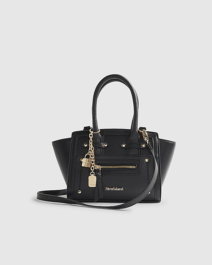 Black Mini Winged Panelled Zip Tote Bag