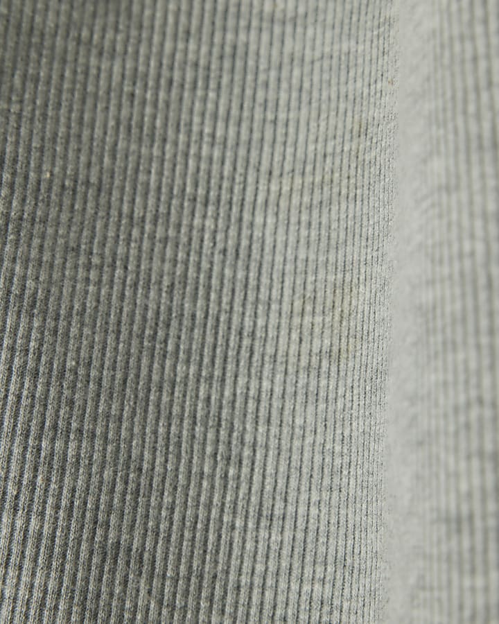 Grey Long Sleeve Ribbed Crew Neck Top