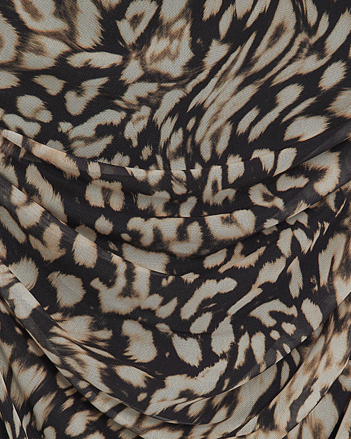 Petite Black Mesh Leopard Print Midi Dress