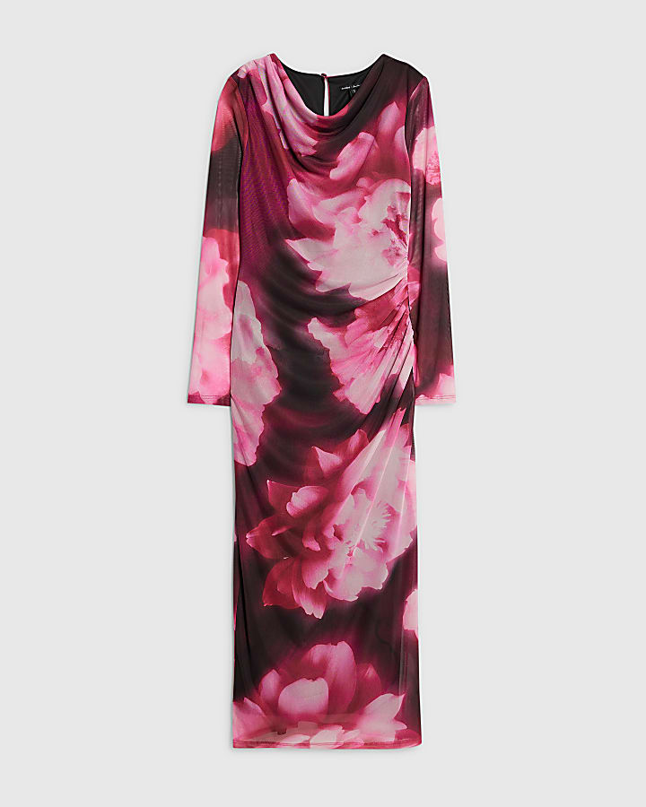 Petite Pink Floral Print Midi Dress