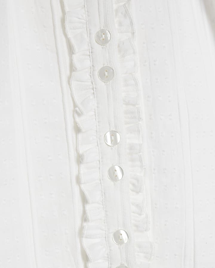 White Frill Detail Short Sleeve Blouse