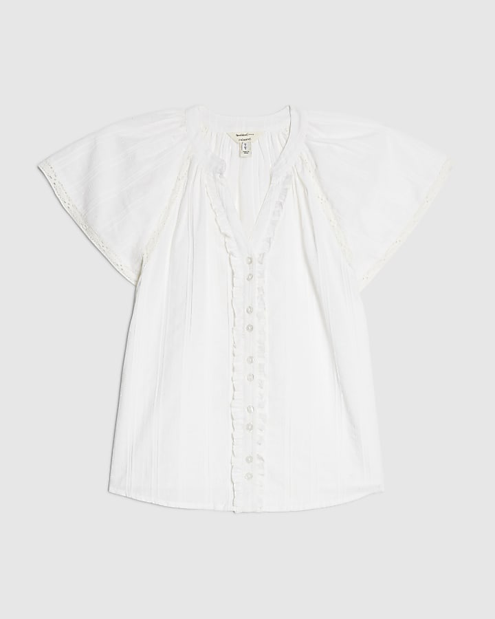 White Frill Detail Short Sleeve Blouse