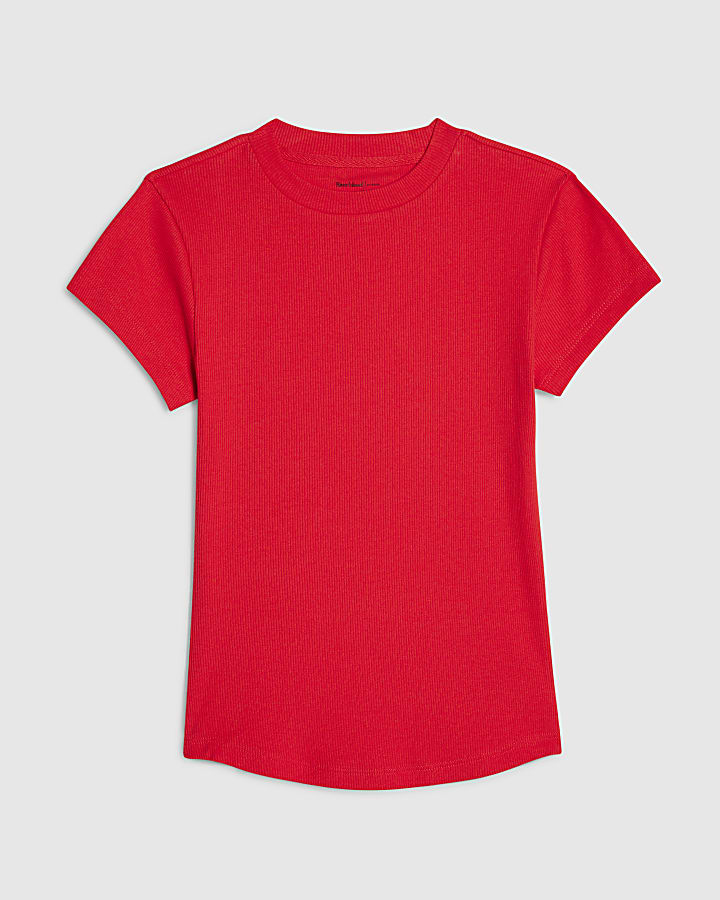 Red Fitted Ribbed T-shirt
