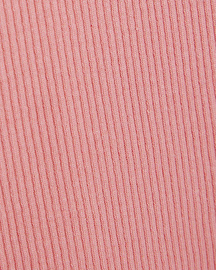 Pink Short Sleeve Fitted Ribbed T-shirt