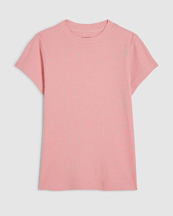 Pink Short Sleeve Fitted Ribbed T-shirt