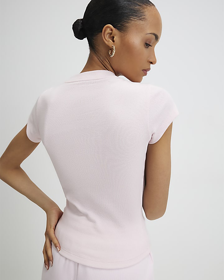 Pink Fitted Ribbed T-shirt