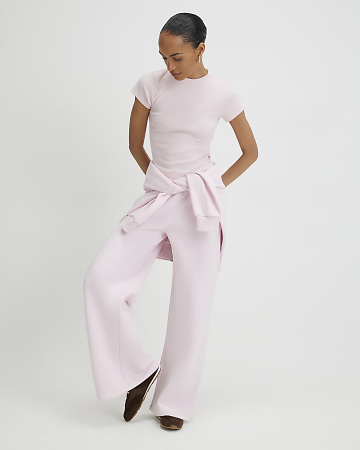 Pink Fitted Ribbed T-shirt