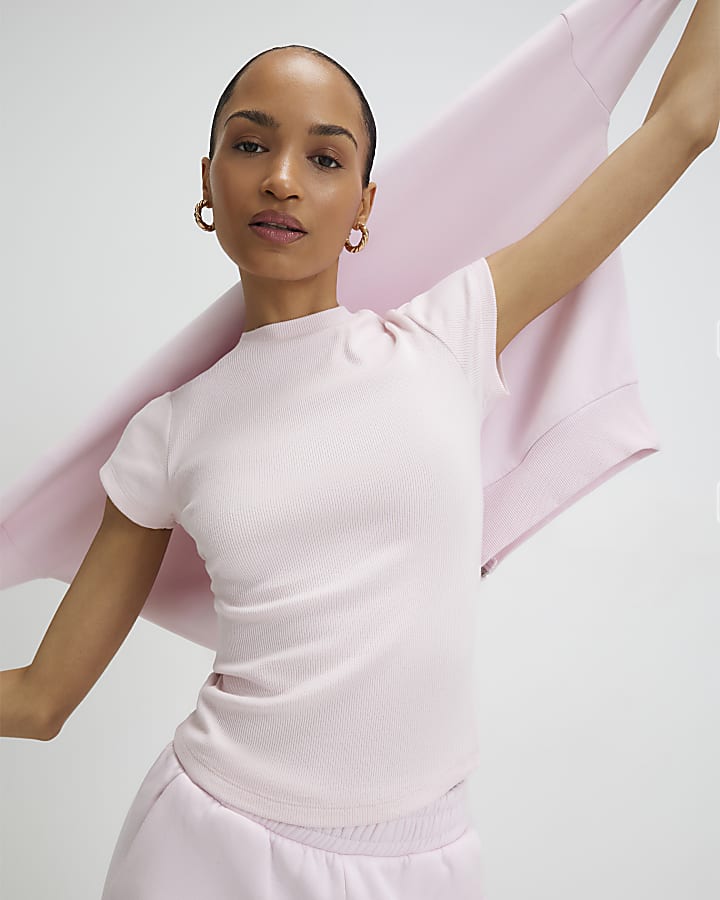 Pink Fitted Ribbed T-shirt