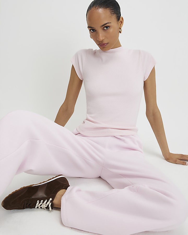 Pink Fitted Ribbed T-shirt