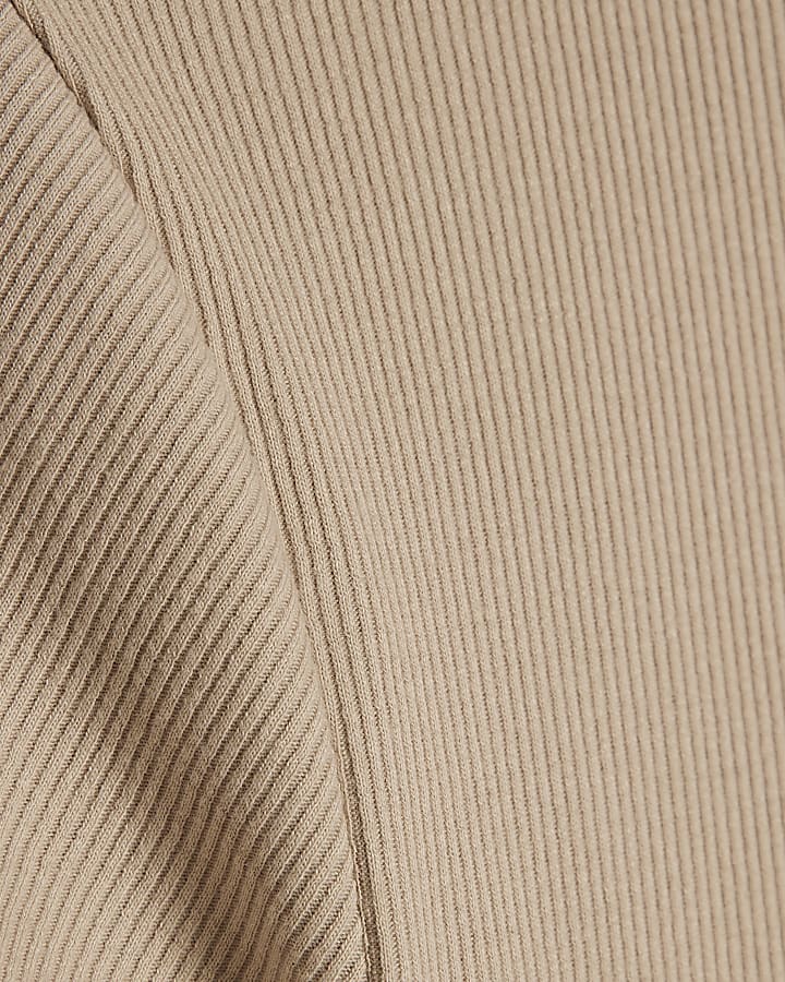 Beige Fitted Ribbed T-shirt