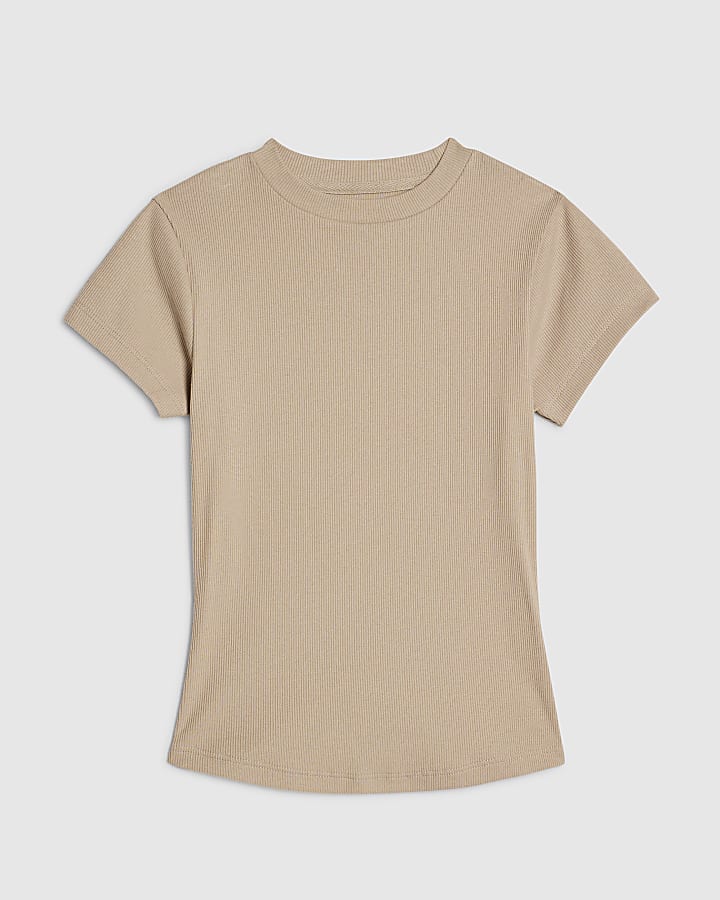 Beige Fitted Ribbed T-shirt