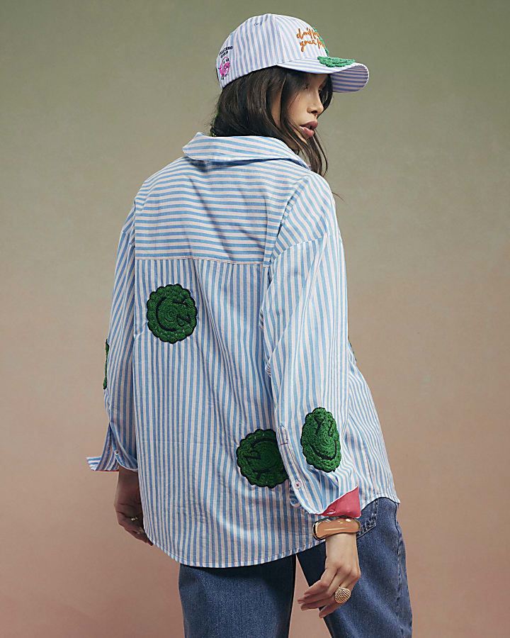 Blue Year Zero Stripe Smiley Face Shirt