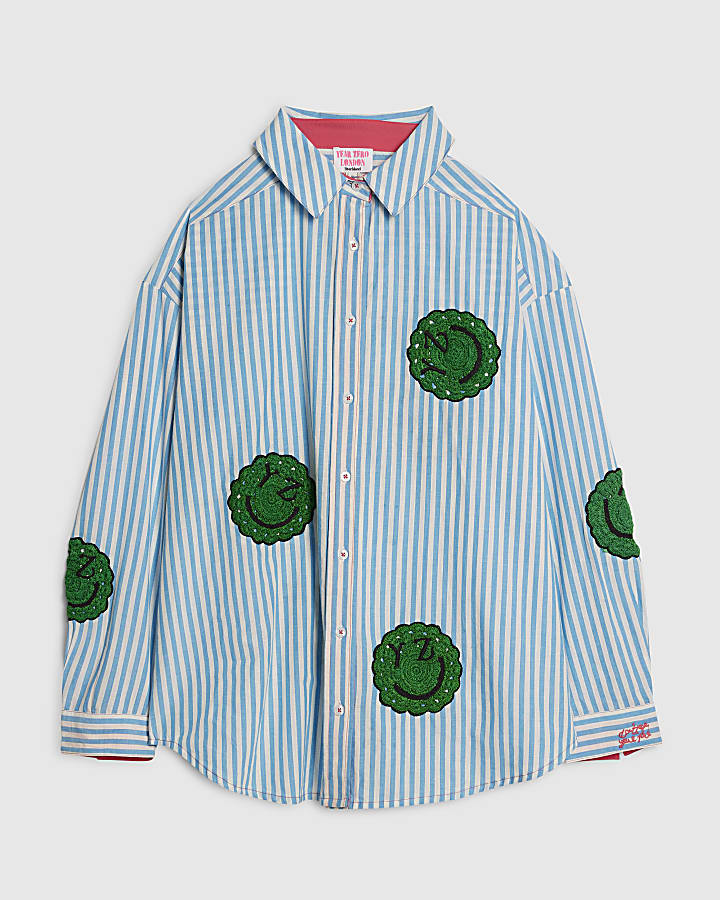 Blue Year Zero Stripe Smiley Face Shirt
