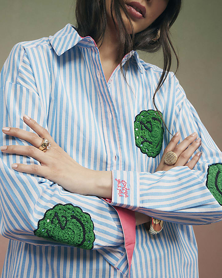 Blue Year Zero Stripe Smiley Face Shirt