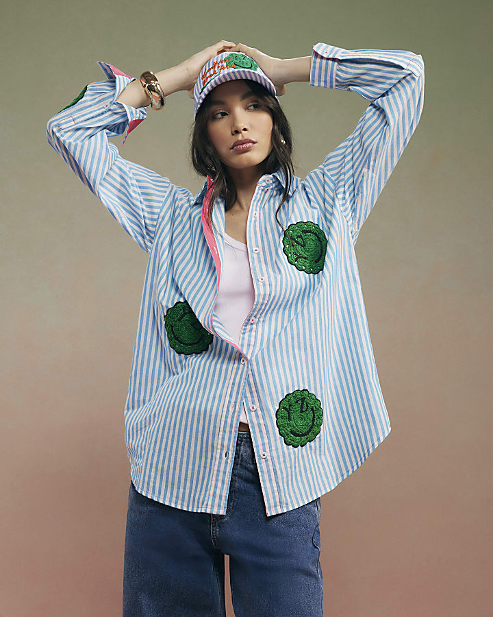 Blue Year Zero Stripe Smiley Face Shirt