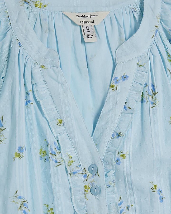 Blue Floral Short Sleeve Mini Dress