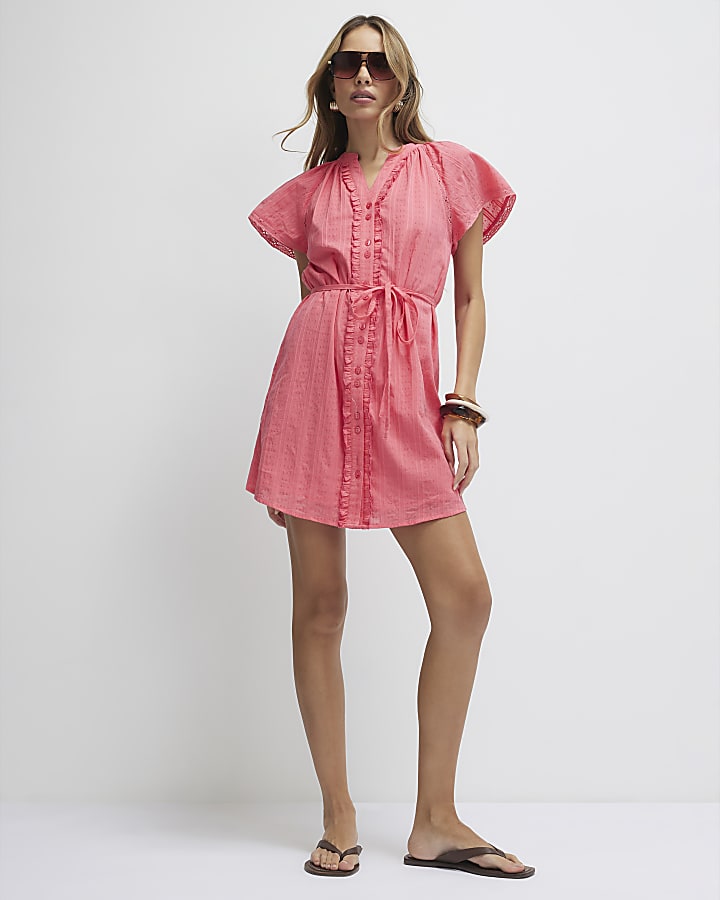 Pink V Neck Mini Dress