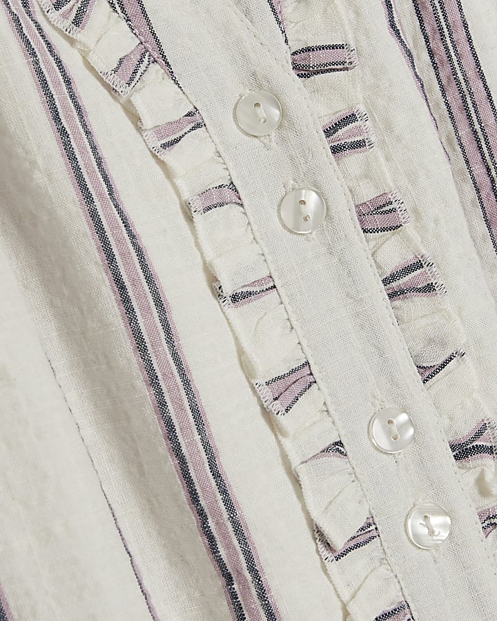 Cream Short Sleeve Striped Mini Dress