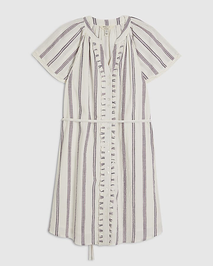 Cream Short Sleeve Striped Mini Dress