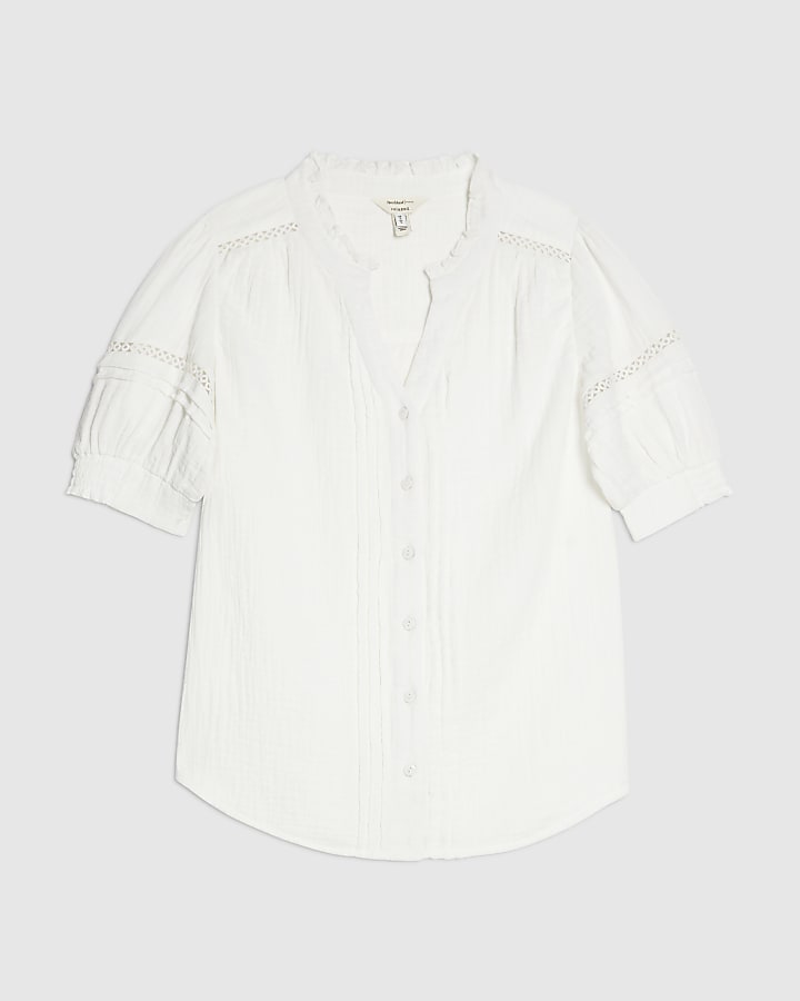 White Frill Collar Short Sleeve Blouse