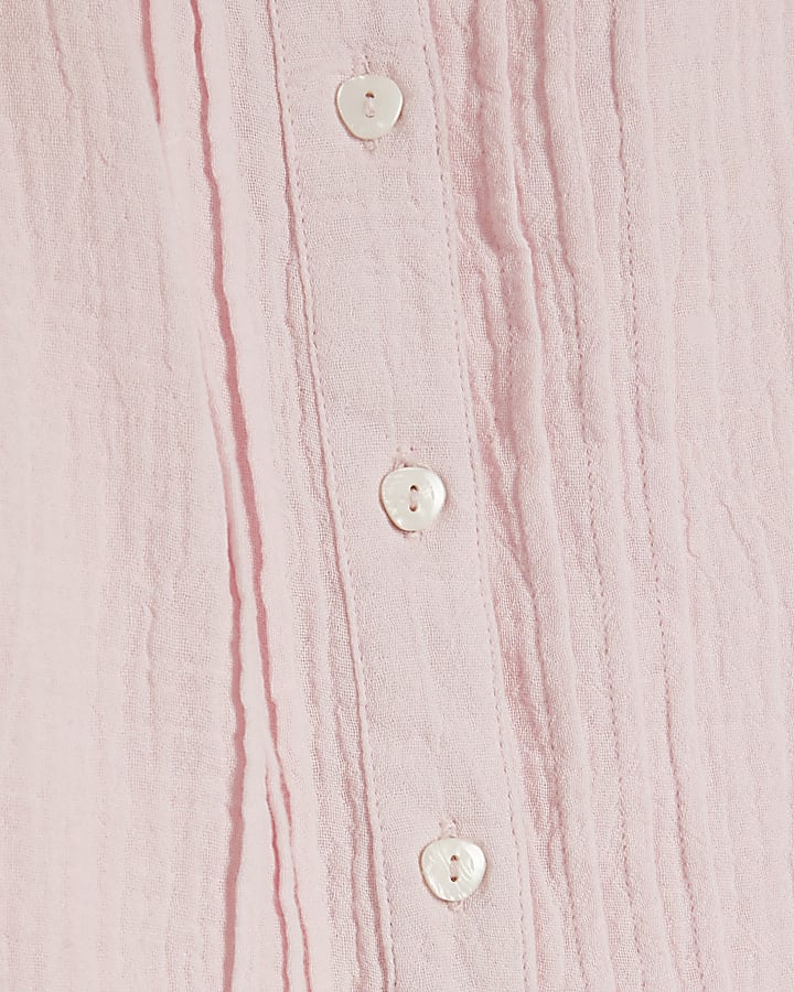 Pink Frill Collar Short Sleeve Blouse