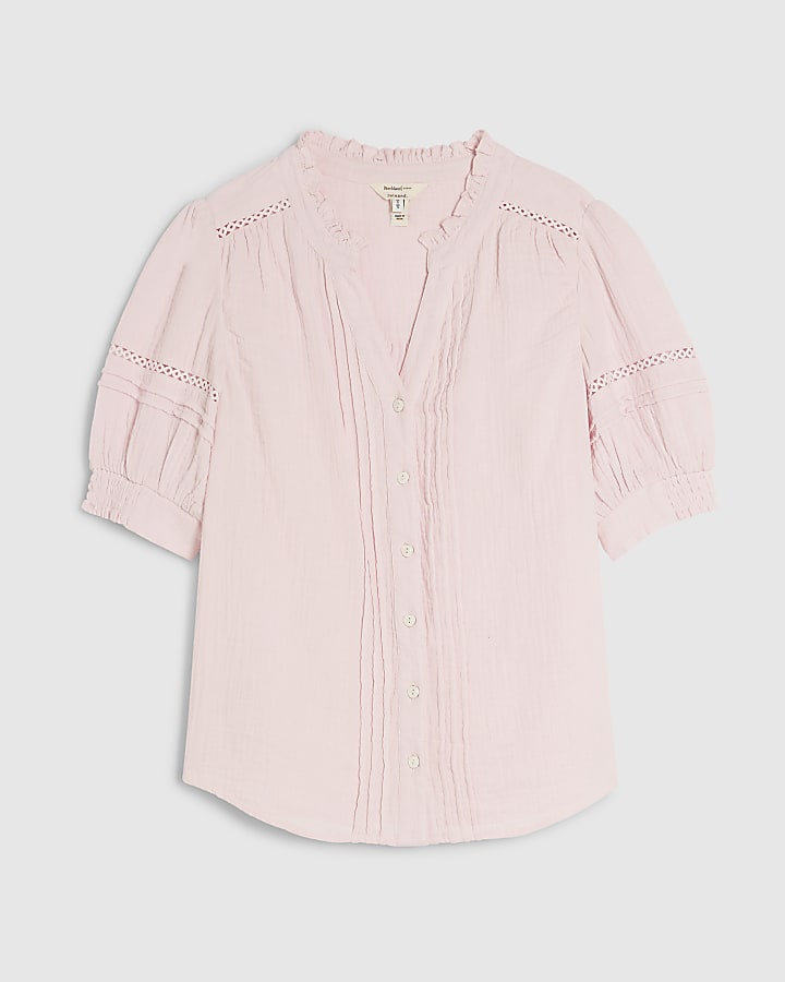 Pink Frill Collar Short Sleeve Blouse