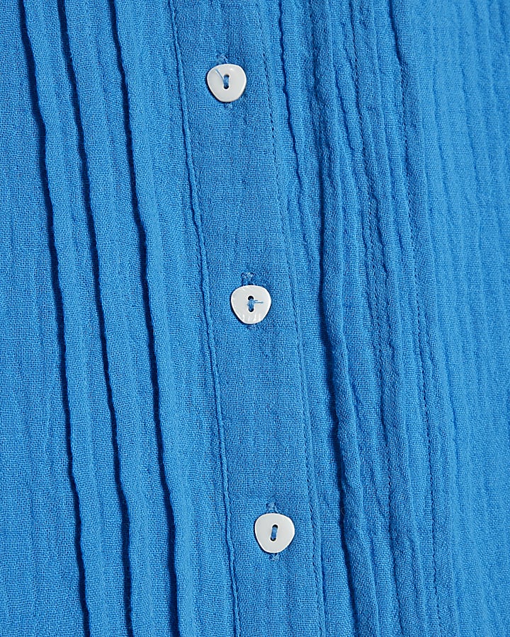 Blue Frill Collar Short Sleeve Blouse