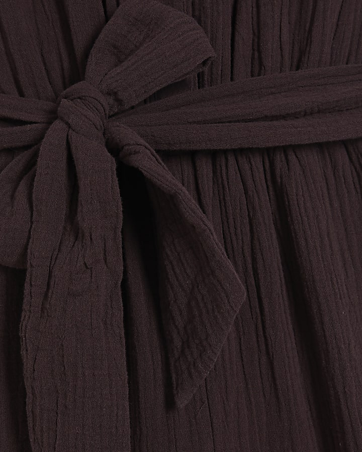 Brown Textured Wide Leg Jumpsuit