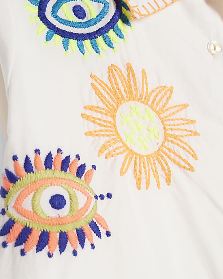 White Embroidered Graphic Shirt