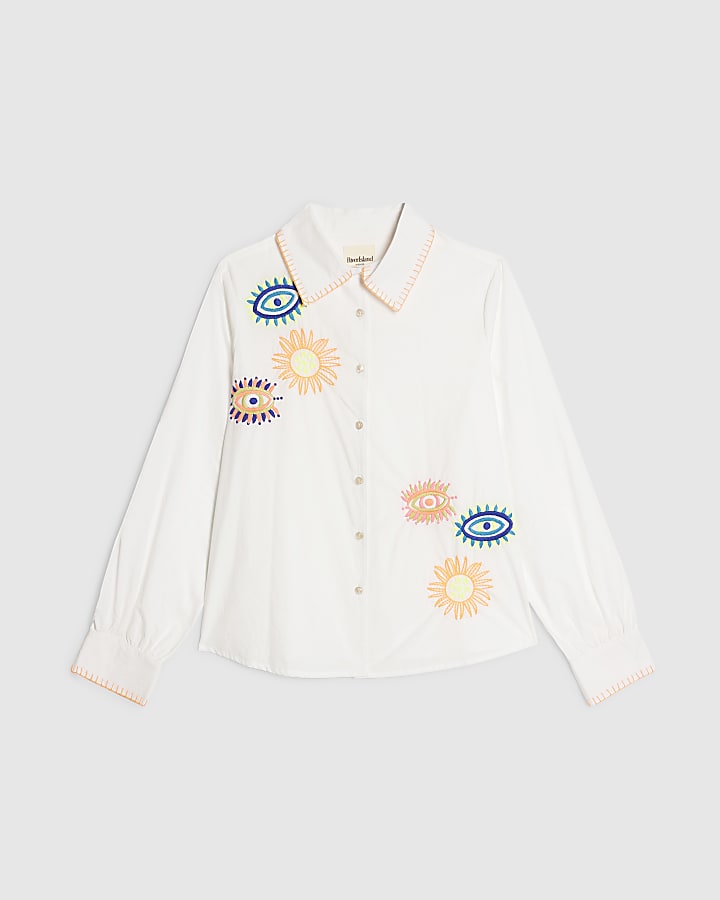 White Embroidered Graphic Shirt