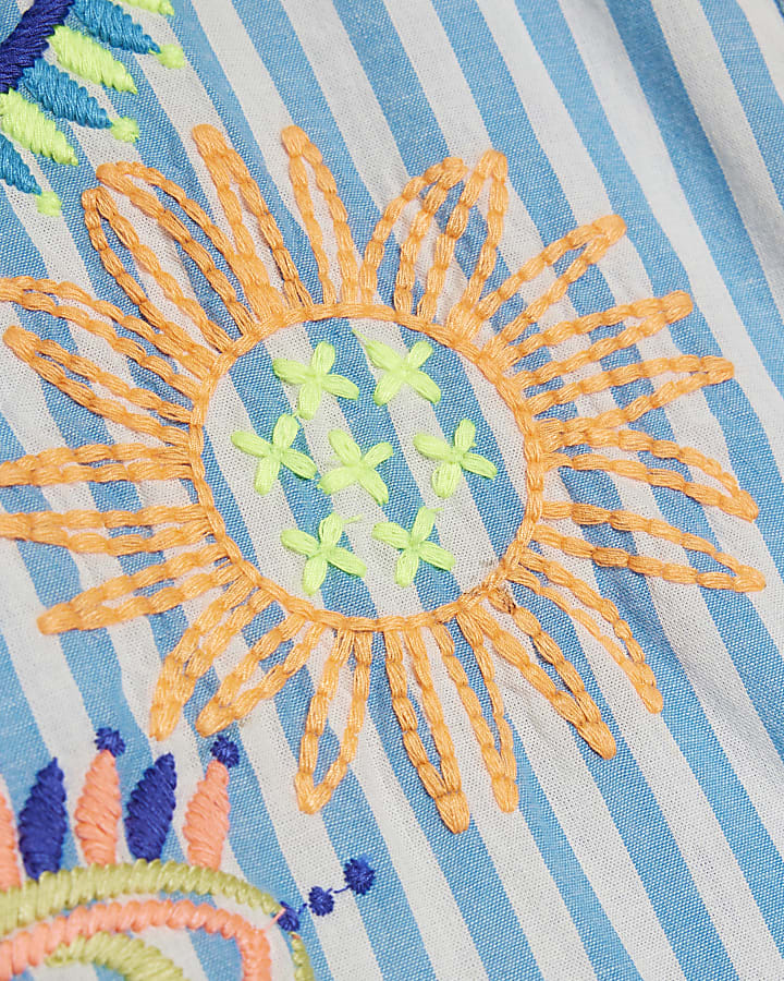 Blue Striped Conversational Print Shirt dress