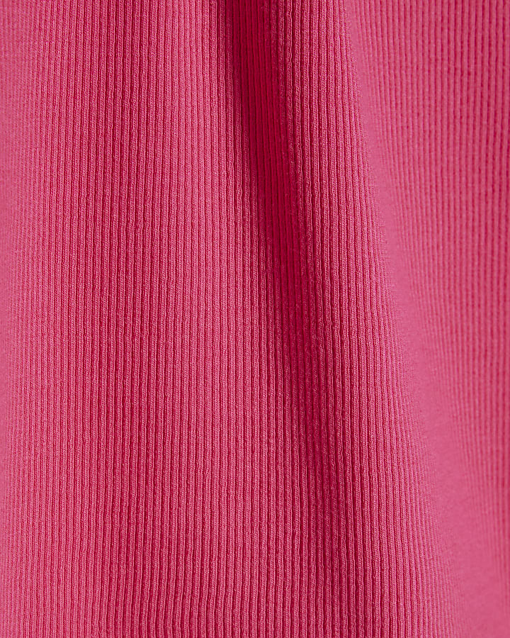 Pink Sleeveless Ribbed Tank Top