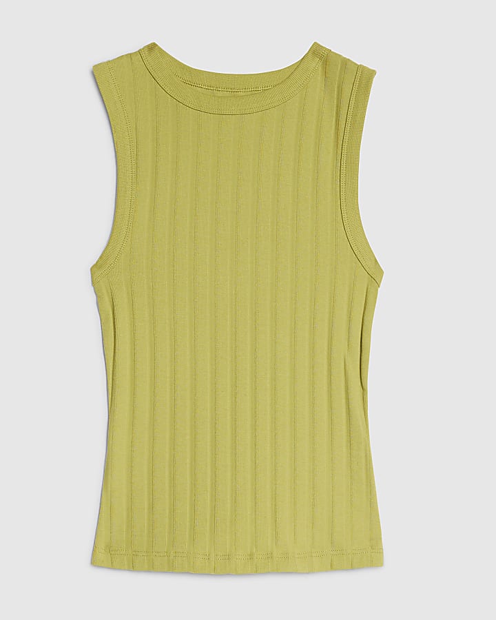 Green Sleeveless Wide Ribbed Tank Top