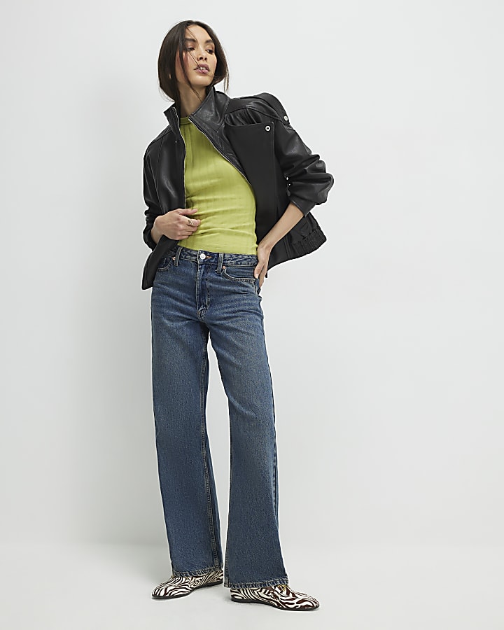 Green Sleeveless Wide Ribbed Tank Top