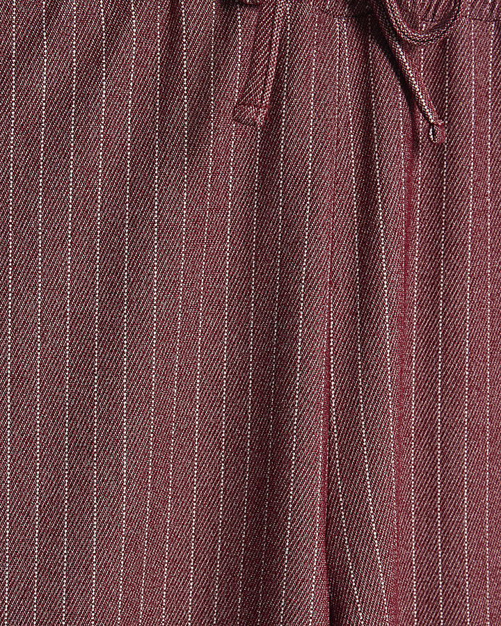 Red Pinstripe Drawstring Wide Leg Trousers