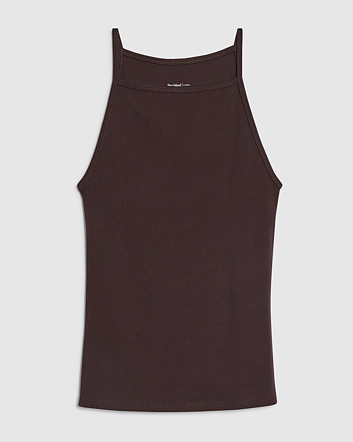 Brown Sleeveless Cotton Tank Top