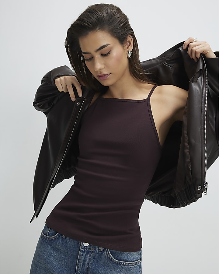 Brown Sleeveless Cotton Tank Top