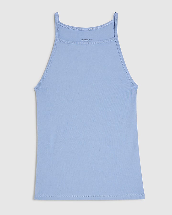 Blue Sleeveless Cotton Tank Top