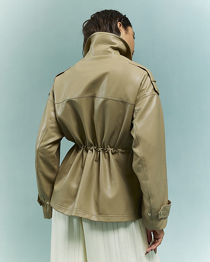 Beige Utility Cinched Waist Jacket