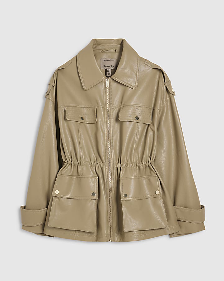 Beige Utility Cinched Waist Jacket