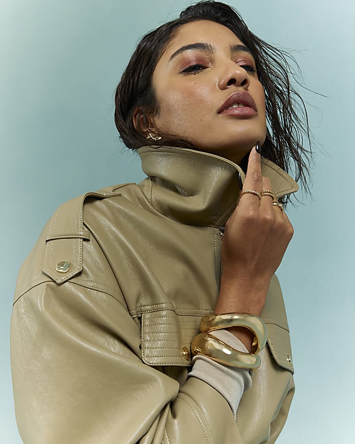 Beige Utility Cinched Waist Jacket