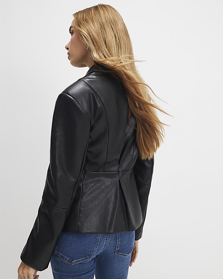 Black Fitted Faux Leather Blazer