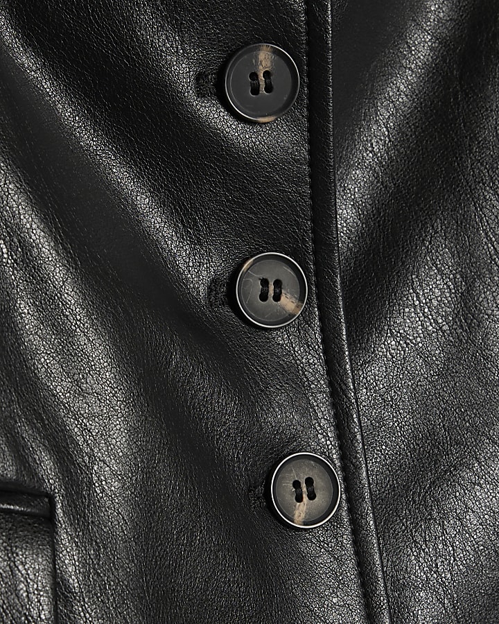 Black Fitted Faux Leather Blazer