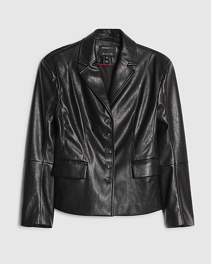 Black Fitted Faux Leather Blazer