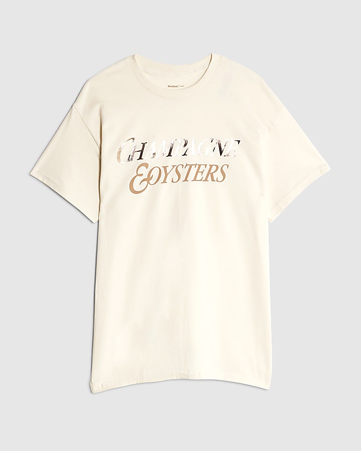 Cream Short Sleeve Champagne Oysters T-shirt