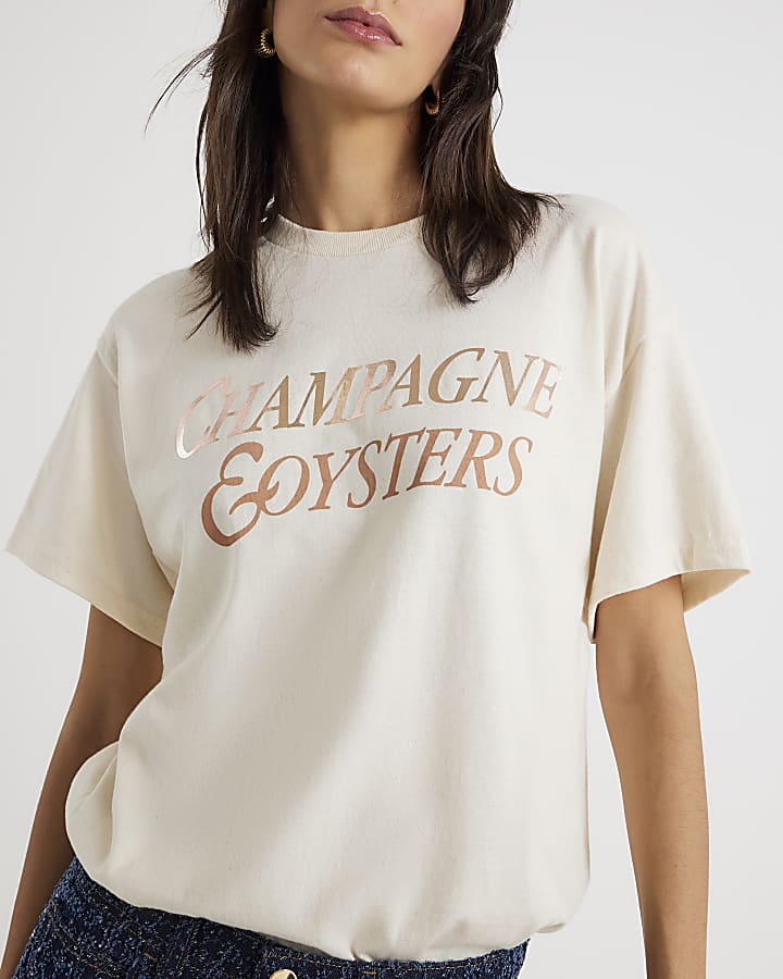Cream Short Sleeve Champagne Oysters T-shirt