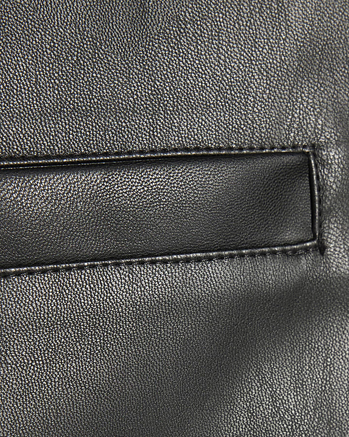 Black Faux Leather Short Sleeve Shirt