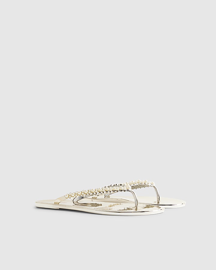 Gold Pearl Thong Jelly Flip Flops